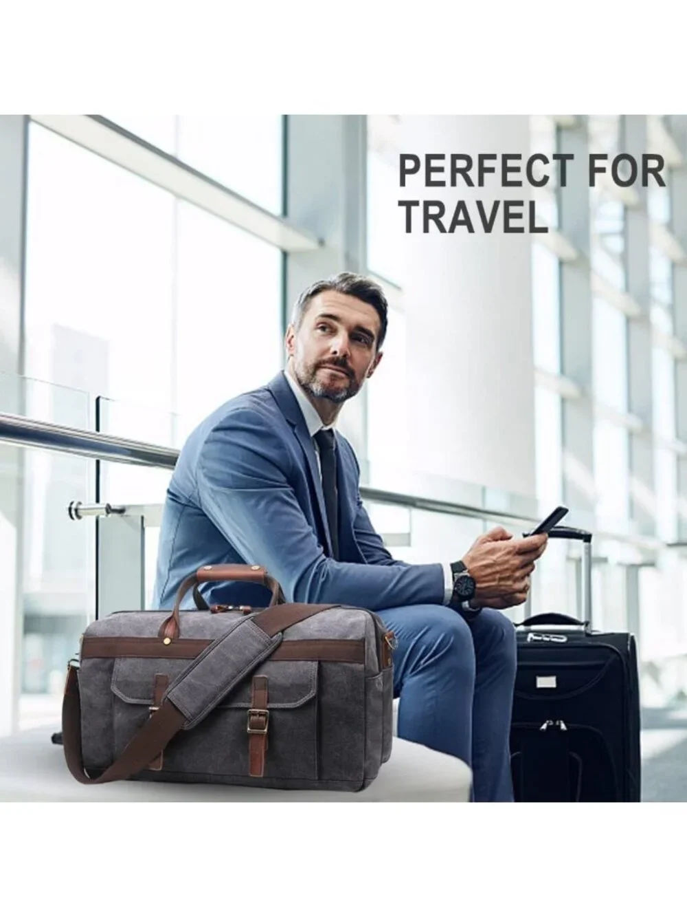 Waterproof Leather Canvas Duffle Bag | Travel Weekender Overnight Bag for Men